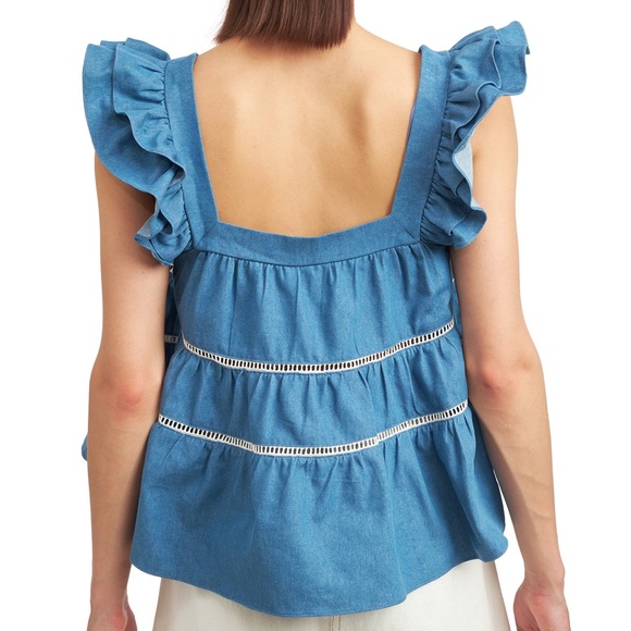 En Saison Women's Tara Chambray Square-Neck Swing Top - Picture 2 of 2